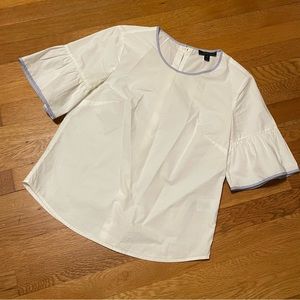 JCREW BUTTON BACK GINGHAM LINED BELL SLEEVE TOP WHITE BLOUSE 00